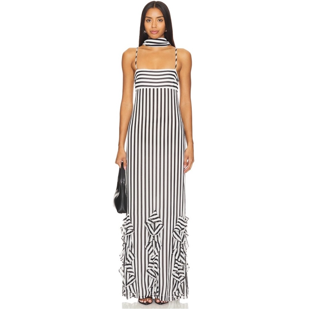 House of Harlow 1960 Black and White Striped Maxi Dress